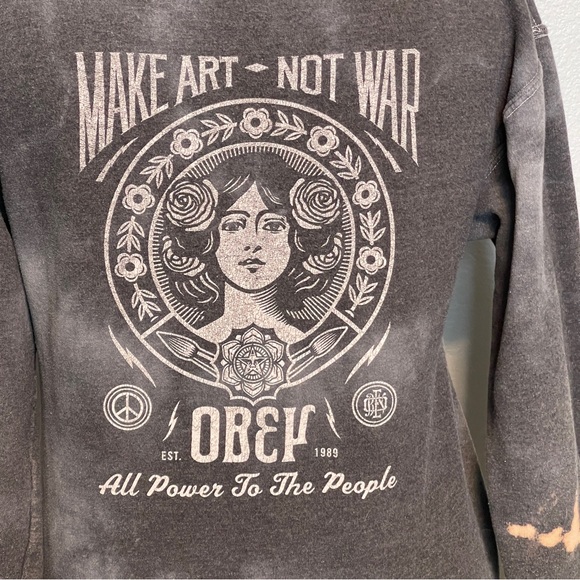 Obey Gray Faded Graphic Pullover Hoodie Vintage Streetwear Skate Logo Small - Picture 5 of 12